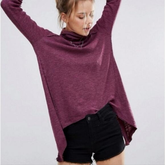 Free People Sweaters - Free People We the Free Split Back Turtleneck Purple size Large